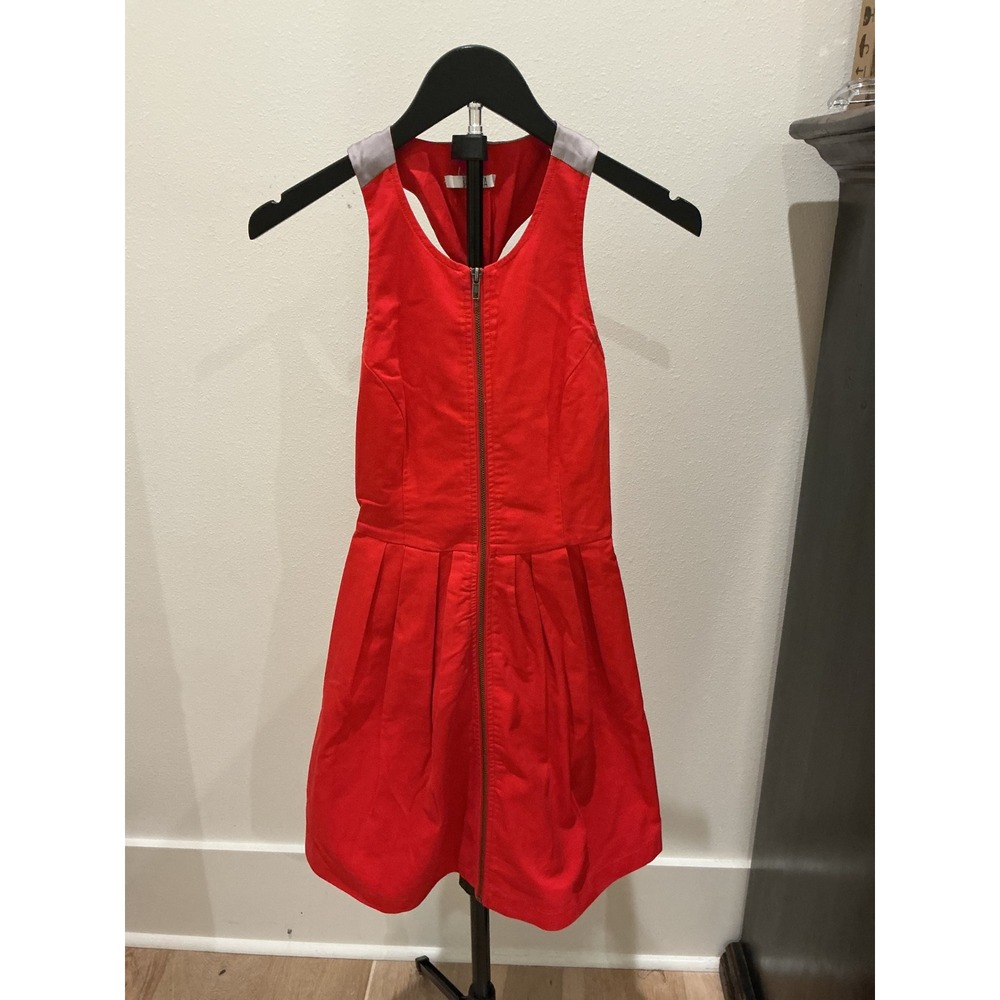BB Dakota Red Cotton Front Zip Mini Dress Sleeveless Racerback Size 2 BA38680